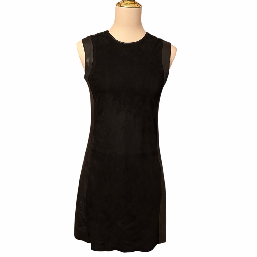 Vince Leather Dress Suede Black Mini  60s Inspired Mod Size 2 Minimalist Punk